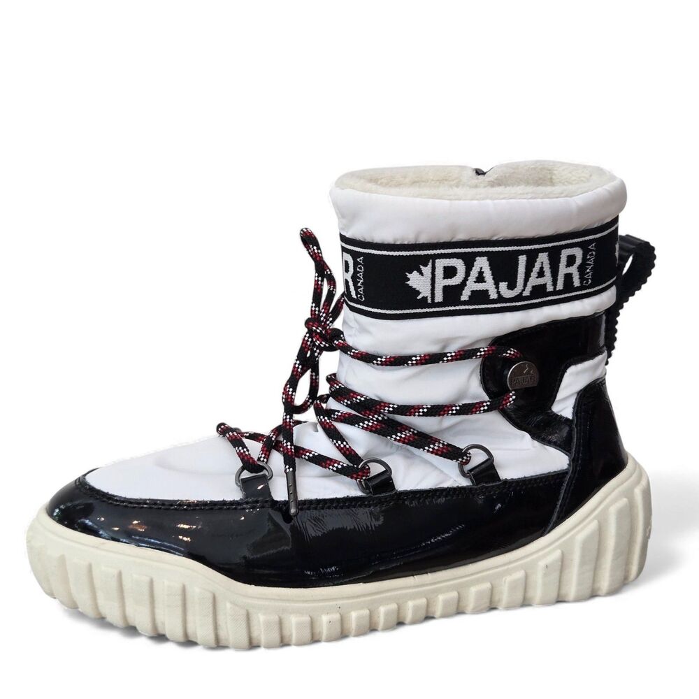 Pajar Black and White Winter Boots with Red Accents